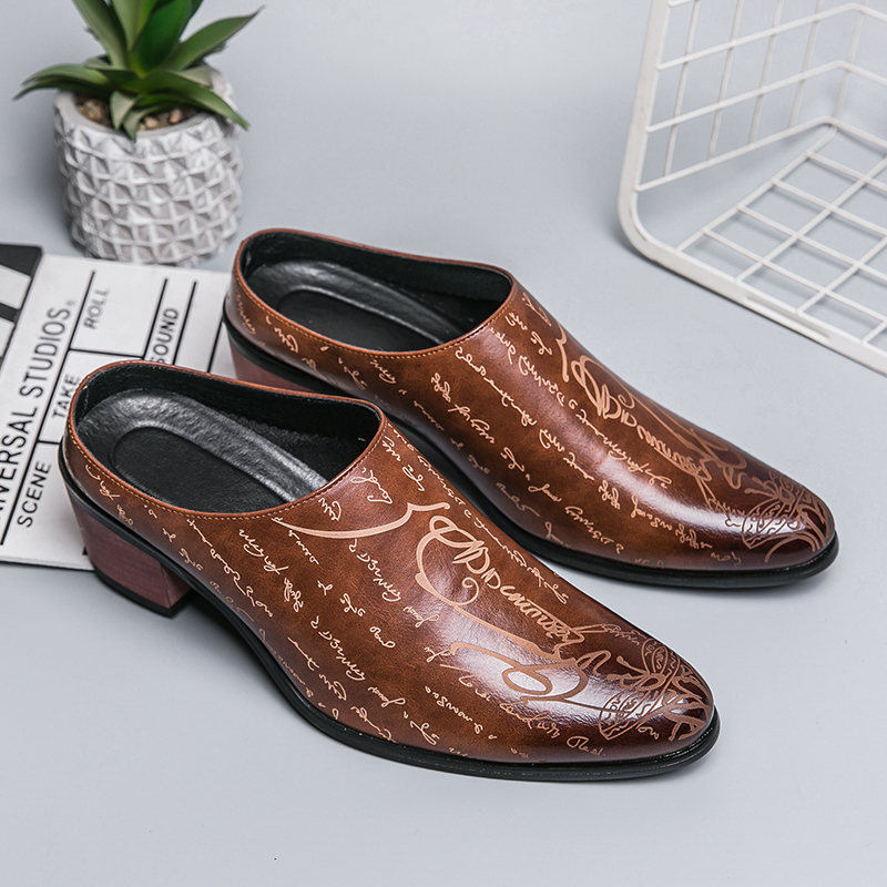 Shoes Heels Men - Men Brown Leather Mules Slippers Retro