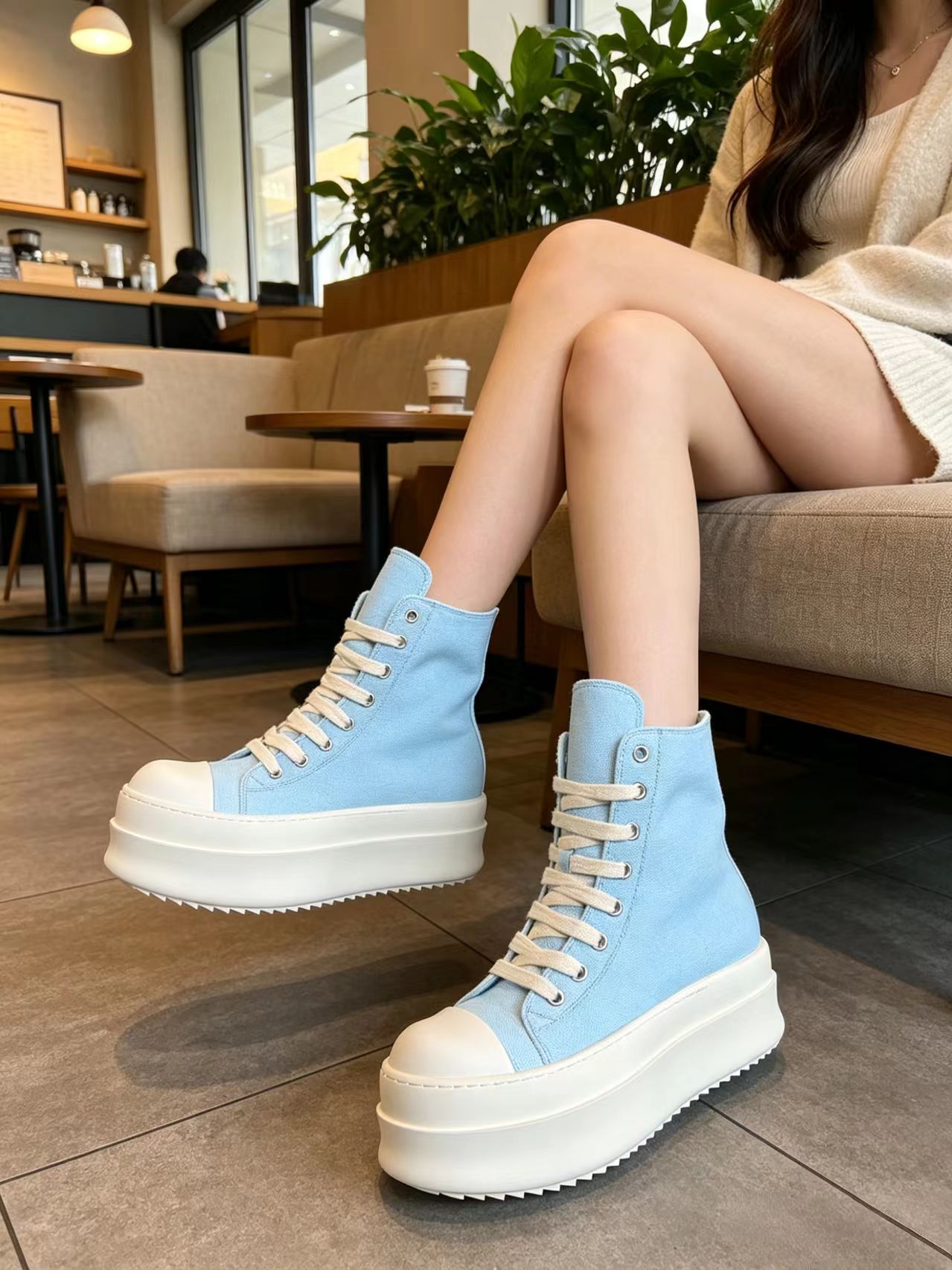 Light Blue High Top Canvas Sne - Men'S Shoes With Platform incelemesi ve fiyatı